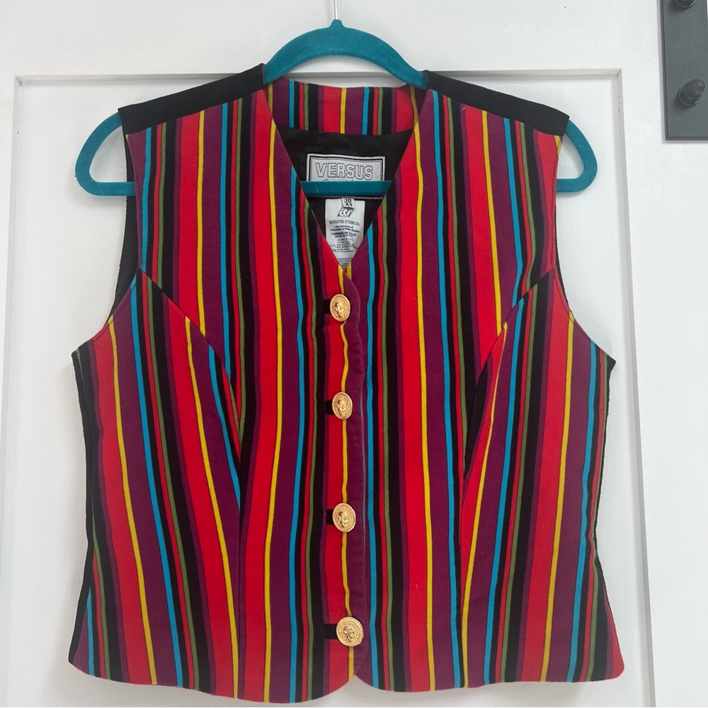 Vintage 80’s/90’s Versus Versace Multicolor Striped Vest with Suade Back